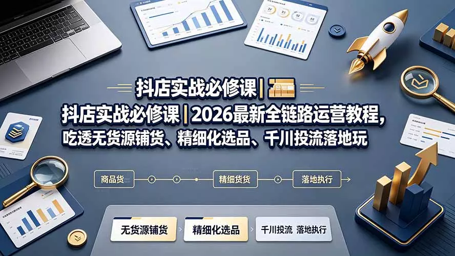 抖店实战必修课｜2026最新全链路运营教程，吃透无货源铺货、精细化选品、千川投流落地玩法 - 52网创-52网创