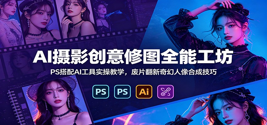 AI摄影创意修图全能工坊：PS搭配AI工具实操教学，废片翻新奇幻人像合成技巧 - 52网创-52网创