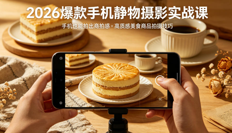 2026爆款手机静物摄影实战课，手机也能拍出商拍感，学会拍出高质感美食商品 - 52网创-52网创