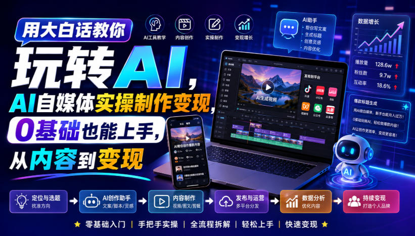 用大白话教你玩转AI，AI自媒体实操制作变现，0基础也能上手，从内容到变现 - 52网创-52网创