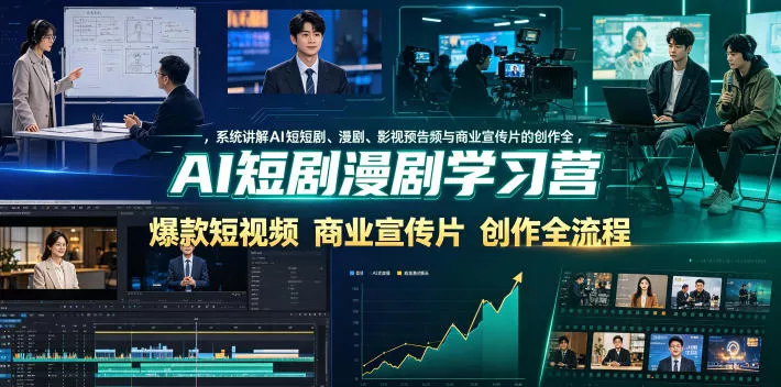 AI短剧漫剧学习营，系统讲解AI短剧、漫剧、影视预告片、爆款短视频与商业宣传片的创作全流程 - 52网创-52网创