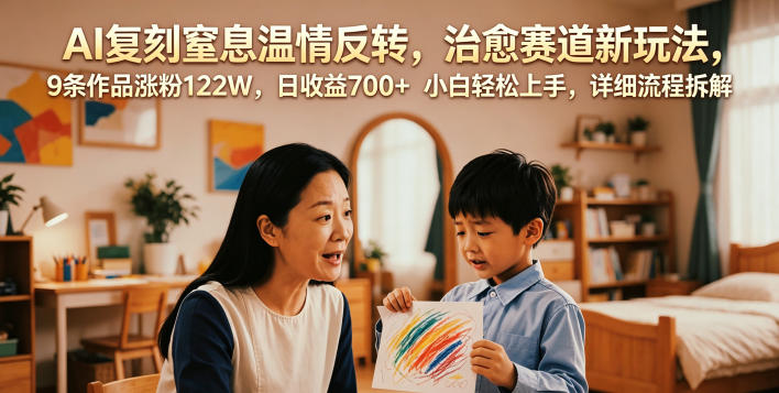 AI复刻窒息温情反转，治愈赛道新玩法，9条作品涨粉122W，日收益700+ 小白轻松上手，详细流程拆解 - 52网创-52网创