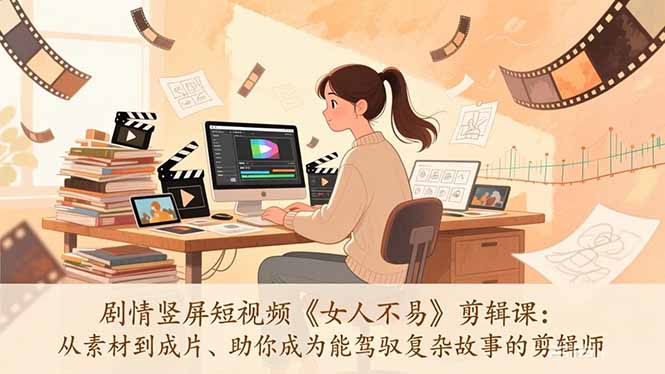 剧情竖屏短视频《女人不易》剪辑课：从素材到成片、助你成为能驾驭复杂故事的剪辑师 - 52网创-52网创