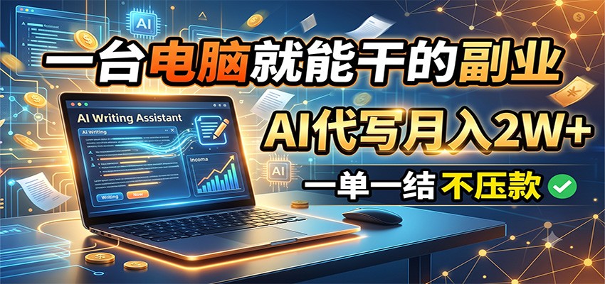 一台电脑就能干的副业，AI代写月入2W+，一单一结不压款 - 52网创-52网创