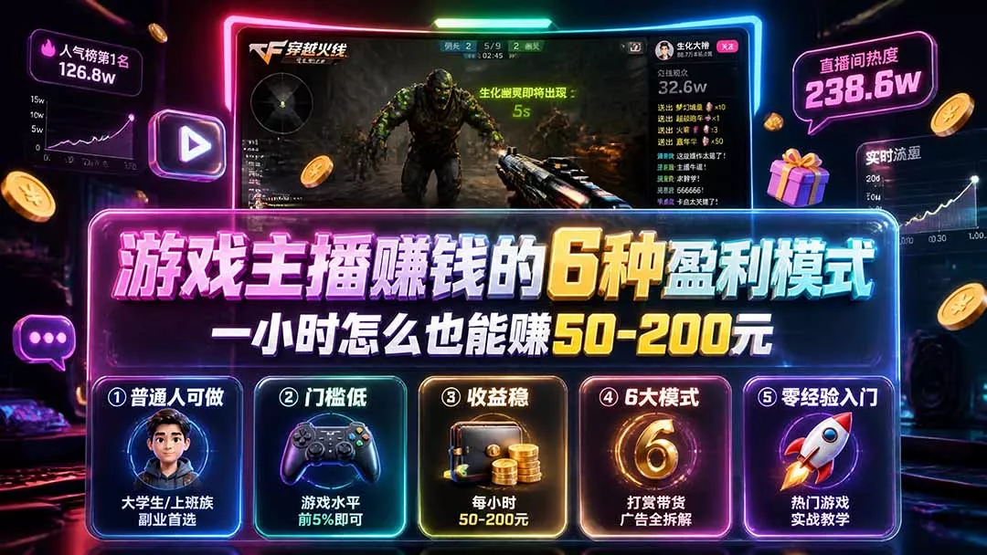 付费文章：游戏主播赚钱的6种盈利模式，一小时怎么也能赚50-200元 - 52网创-52网创