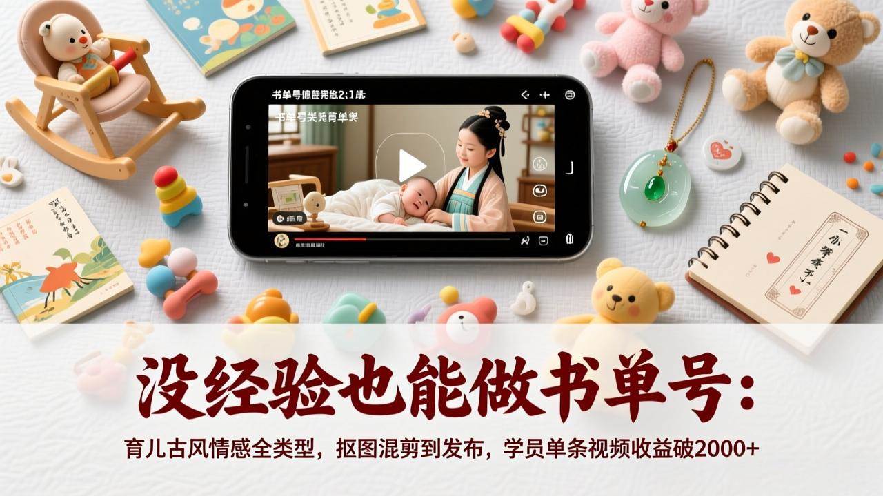 （17389期）没经验也能做书单号：育儿古风情感全类型，抠图混剪到发布，学员单条视频收益破2000+ - 52网创-52网创