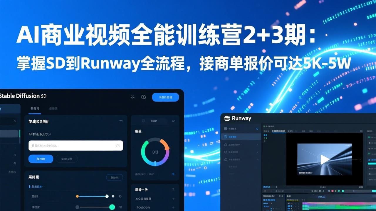 AI商业视频全能训练营2+3期:掌握SD到Runway全流程,接商单报价可达5K-5W-52网创