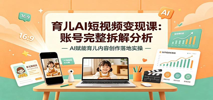 育儿AI短视频变现课：账号完整拆解分析，AI赋能育儿内容创作落地实操 - 52网创-52网创