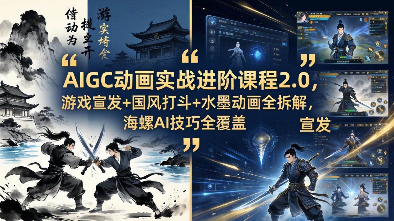 （18235期）AIGC动画实战进阶课程2.0，游戏宣发+国风打斗+水墨动画全拆解，海螺AI技巧全覆盖 - 52网创-52网创