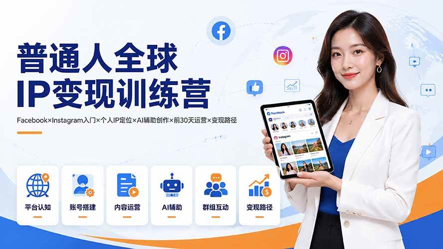（19568期）普通人全球IP变现训练营：Facebook×Instagram入门×个人IP定位×AI辅助创作×前30天运营×变现路径 - 52网创-52网创
