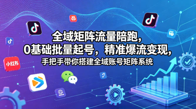 全域矩阵流量陪跑，0基础批量起号，精准爆流变现，手把手带你搭建全域账号矩阵系统 - 52网创-52网创