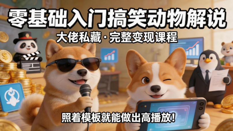 零基础入门搞笑动物解说，大佬私藏完整变现课程，照着模板就能做出高播放-52网创