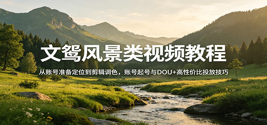 文鸳风景类视频教程：从账号准备定位到剪辑调色，账号起号与DOU+高性价比投放技巧 - 52网创-52网创