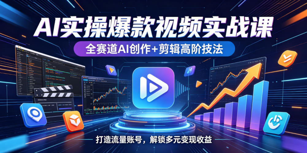 AI实操爆款视频实战课，全赛道AI创作+剪辑高阶技法，打造流量账号，解锁多元变现收益 - 52网创-52网创