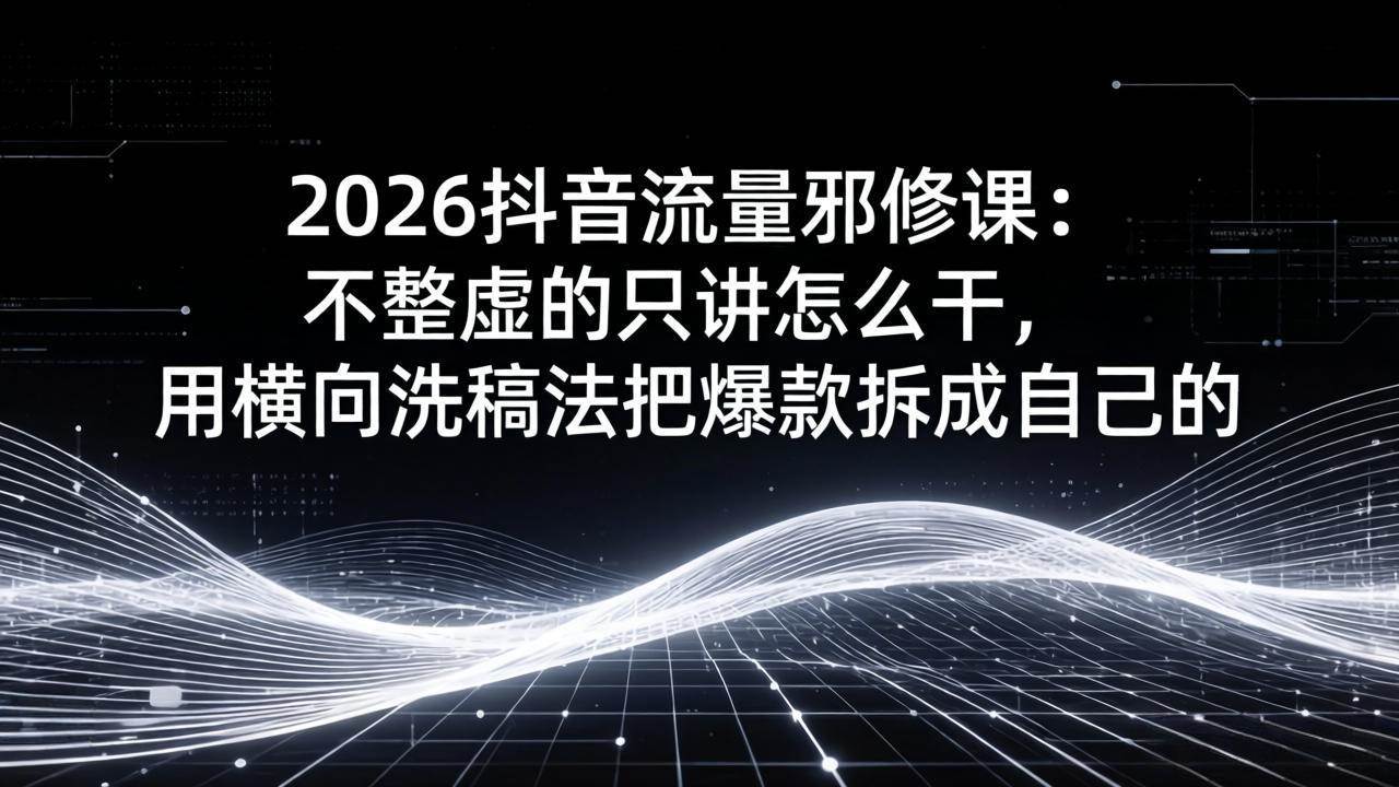 （17725期）2026抖音流量邪修课：不整虚的只讲怎么干，用横向洗稿法把爆款拆成自己的 - 52网创-52网创