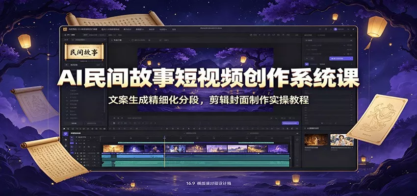 AI民间故事短视频创作系统课：文案生成精细化分段，剪辑封面制作实操教程 - 52网创-52网创