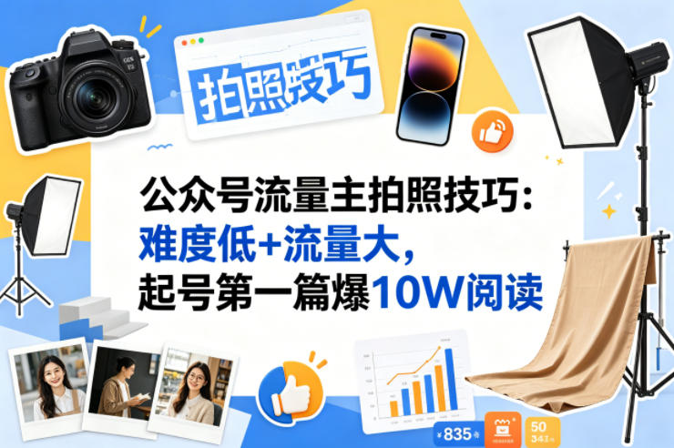 公众号流量主之拍照技巧赛道，难度低+流量大，起号第一篇就爆了10w阅读 - 52网创-52网创