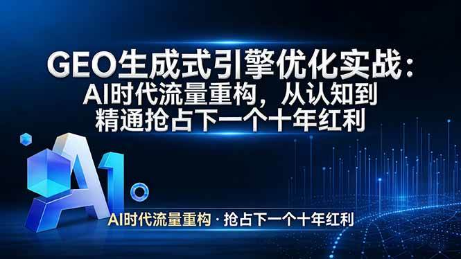 （17708期）GEO 生成式引擎优化实战：AI时代流量重构，从认知到精通抢占下一个十年红利-52网创