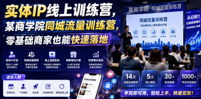 实体IP线上训练营，某商学院同城流量训练营，零基础商家也能快速落地 - 52网创-52网创