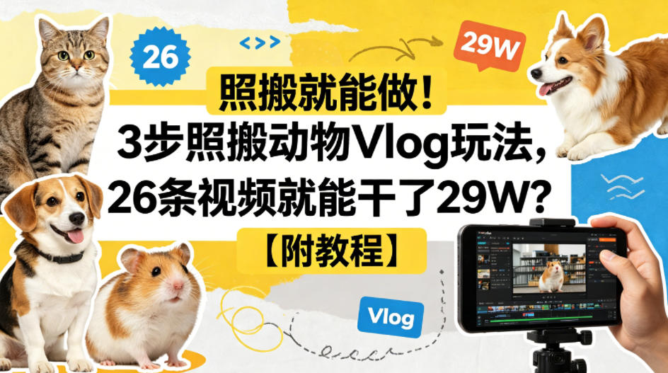 照搬就能做！3步照搬动物Vlog玩法，26条视频就能干了29W？【附教程】【赠coze一键生成工作流】 - 52网创-52网创