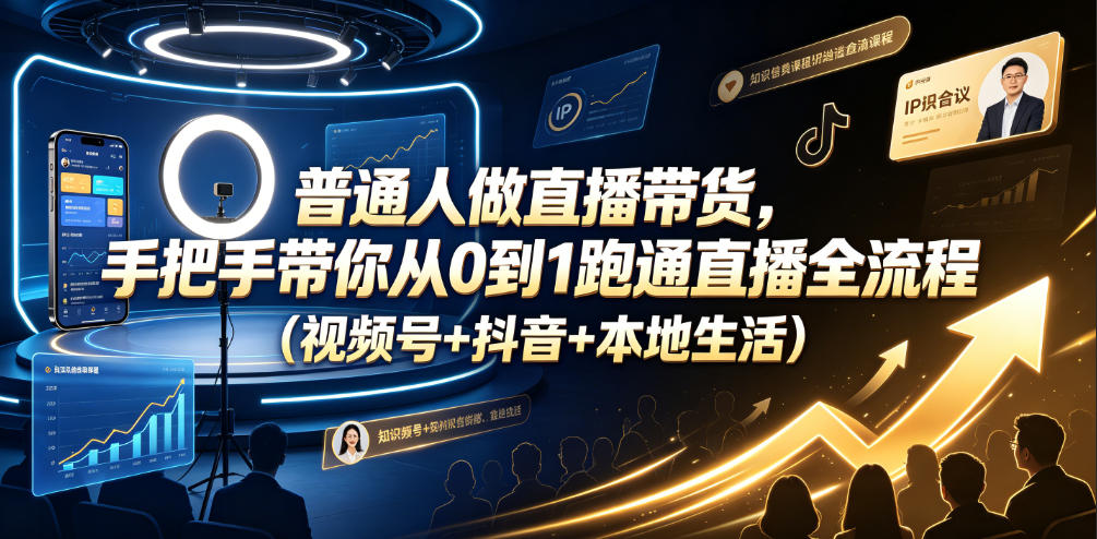 普通人做直播带货，手把手带你从0到1跑通直播全流程（视频号+抖音+本地生活） - 52网创-52网创
