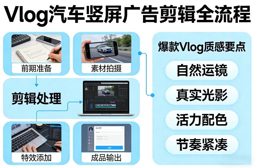 Vlog感觉汽车竖屏广告剪辑脚本全流程，拿捏爆款Vlog质感 - 52网创-52网创