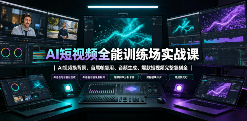 AI短视频全能训练场实战课｜AI视频换背景、首尾帧复用、音频生成、爆款短视频完整复刻全套实操教学 - 52网创-52网创