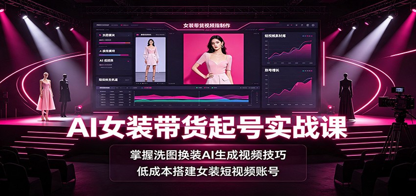 AI女装带货起号实战课：掌握洗图换装AI生成视频技巧，低成本搭建女装短视频账号 - 52网创-52网创