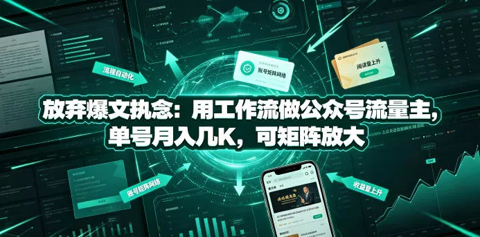放弃爆文执念：用工作流做公众号流量主，单号月入几K，可矩阵放大-52网创