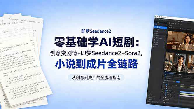 （18537期）零基础学AI短剧：创意变剧情+即梦Seedance2+Sora2，小说到成片全链路 - 52网创-52网创