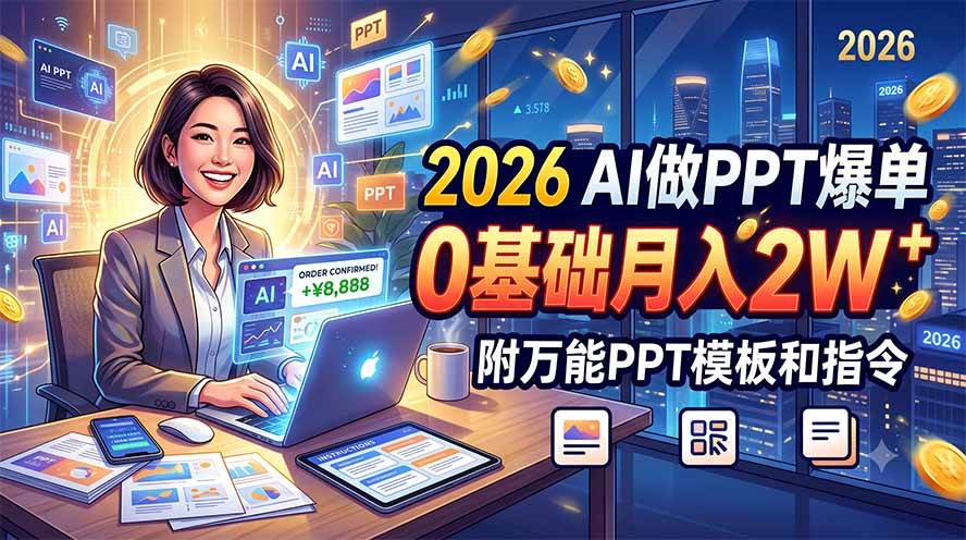 （19284期）2026 AI做PPT爆单，0基础月入2W，附万能PPT模板和指令 - 52网创-52网创