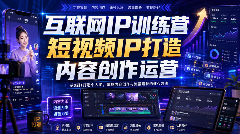 互联网IP训练营，短视频IP打造，内容创作运营 - 52网创-52网创