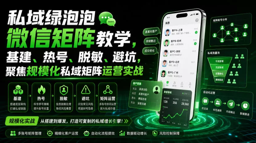 私域绿泡泡微信矩阵教学，基建、热号、脱敏、避坑，聚焦规模化私域矩阵运营实战 - 52网创-52网创