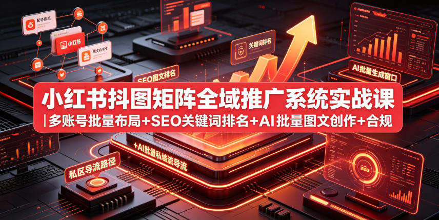 小红书抖图矩阵全域推广系统实战课｜多账号批量布局+SEO关键词排名+AI批量图文创作+合规私域导流完整落地教程 - 52网创-52网创
