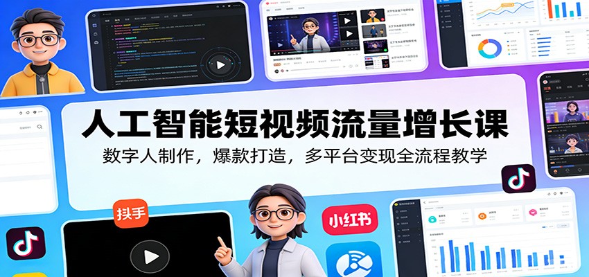 人工智能短视频流量增长课：数字人制作，爆款打造，多平台变现全流程教学-52网创