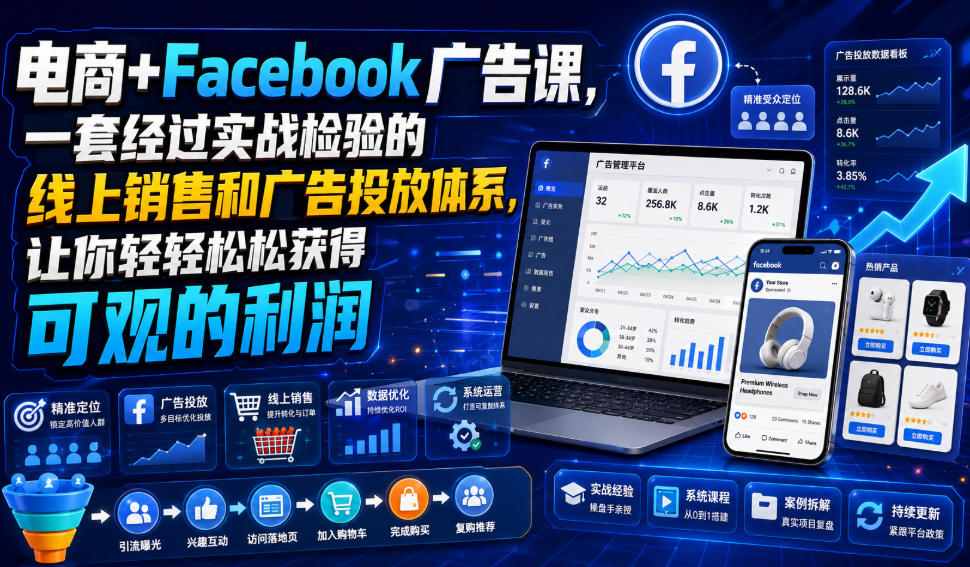 电商+Facebook广告课，一套经过实战检验的线上销售和广告投放体系，让你轻轻松松获得可观的利润【原创双语字幕】 - 52网创-52网创