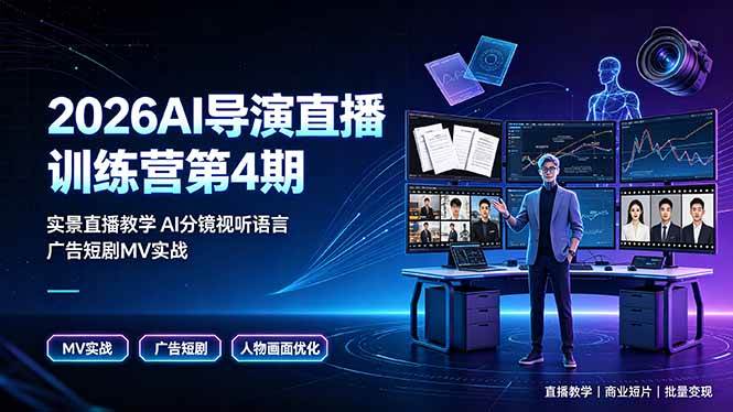 （19216期）2026AI导演直播训练营第4期，实景直播教学AI分镜视听语言，广告短剧MV实战，解决人物画面崩坏痛点-52网创