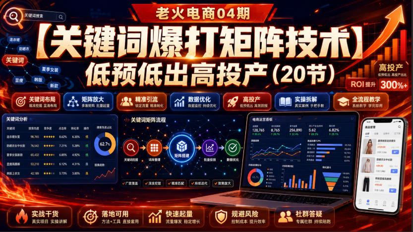 老火电商04期：【关键词爆打矩阵技术】低预低出高投产（20节） - 52网创-52网创