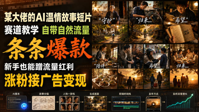 某大佬的AI温情故事短片赛道教学，自带自然流量，条条爆款，新手也能蹭流量红利，涨粉接广告变现 - 52网创-52网创
