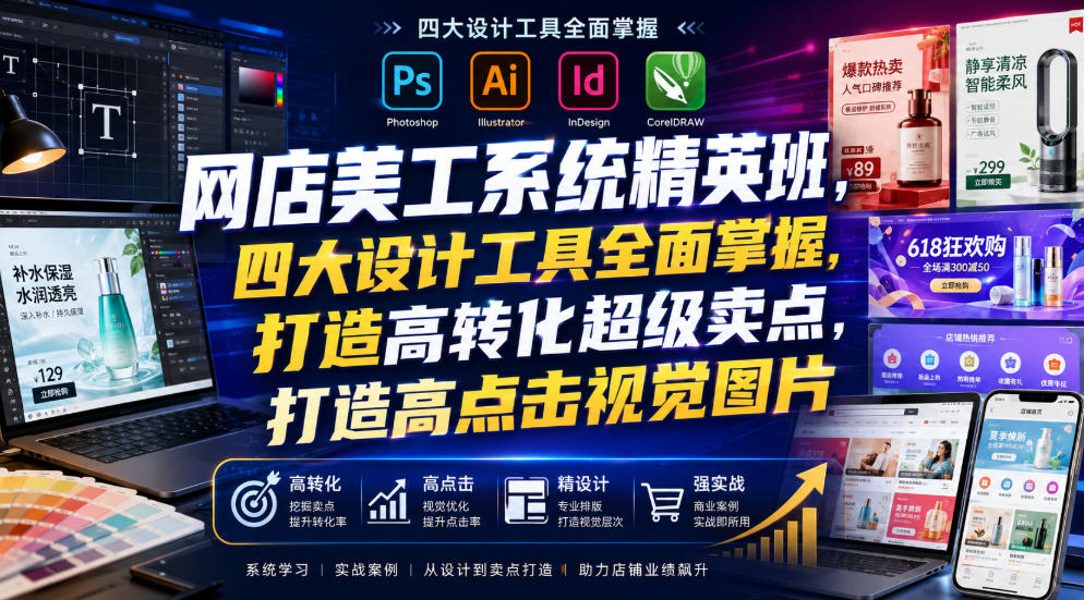 网店美工系统精英班，四大设计工具全面掌握，打造高转化超级卖点，打造高点击视觉图片（2026年7月） - 52网创-52网创