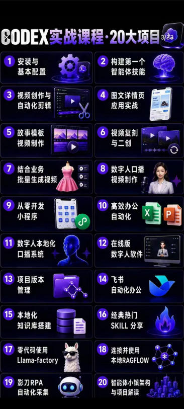 Codex智能体实战全能课｜0基础从搭建技能到自动化落地，视频剪辑-办公-知识库-数字人全场景变现教程 - 52网创-52网创