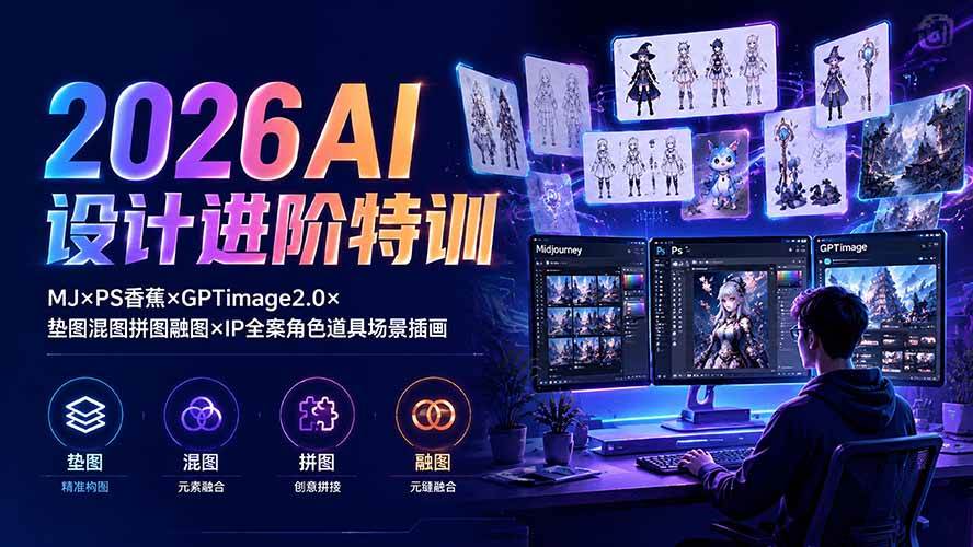 （19569期）2026AI设计进阶特训：MJ×PS香蕉×GPTimage2.0×垫图混图拼图融图×IP全案角色道具场景插画-52网创