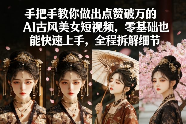 手把手教你做出点赞破万的AI古风美女短视频，零基础也能快速上手，全程拆解细节-52网创