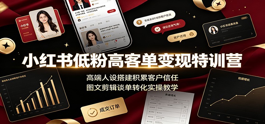 小红书低粉高客单变现特训营：高端人设搭建积累客户信任，图文剪辑谈单转化实操教学 - 52网创-52网创