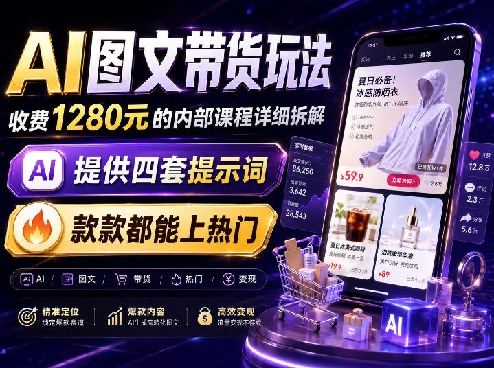 AI图文带货内部玩法，1280内部课程对外系统拆解，看完直接上手变现！-52网创
