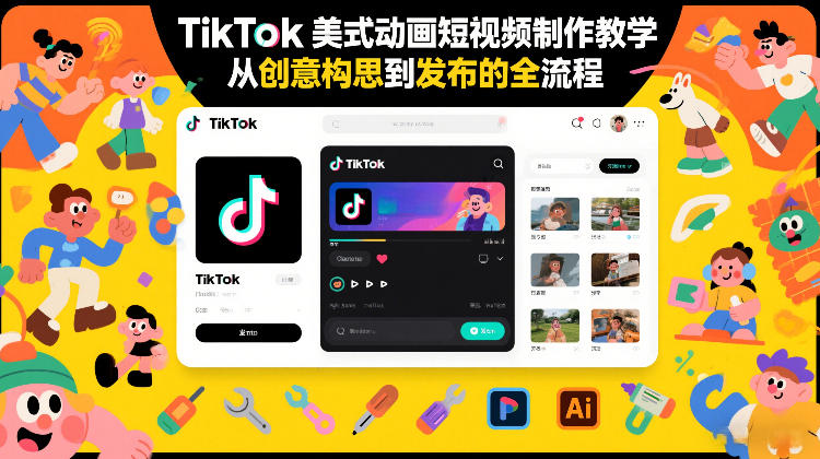 TikTok美式动画短视频制作教学,从创意构思到发布的全流程-52网创