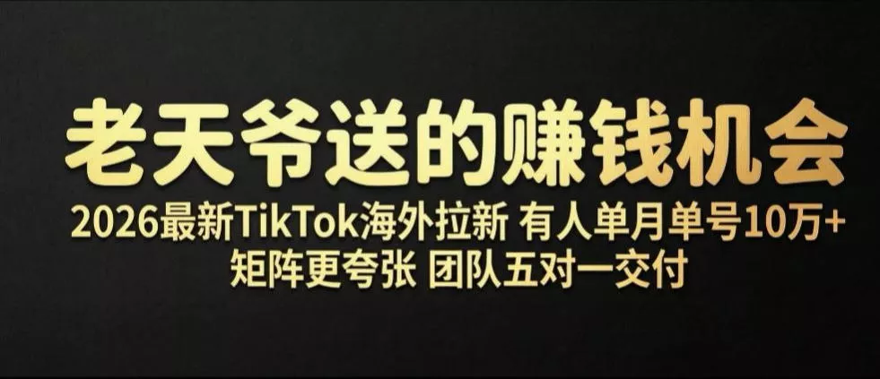 老天爷送的賺钱机会！2026最新TikTok海外拉新，有人单月单号10W+，矩阵更夸张，团队交付【揭秘】