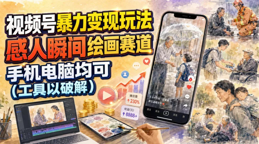 视频号暴力变现玩法，感人瞬间绘画赛道，手机电脑均可 - 52网创-52网创