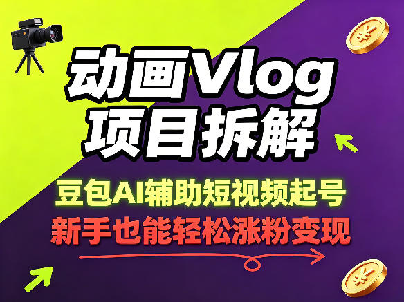 动画Vlog项目拆解，豆包AI辅助短视频起号，新手也能轻松涨粉，43条作品涨粉8.3W - 52网创-52网创