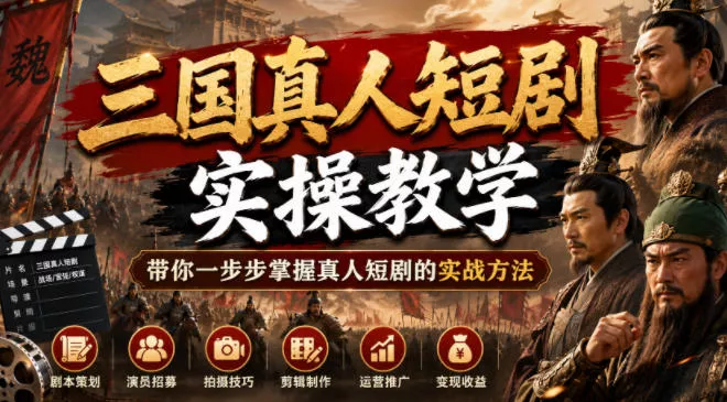 三国真人短剧实操教学，带你一步步掌握真人短剧的实战方法 - 52网创-52网创